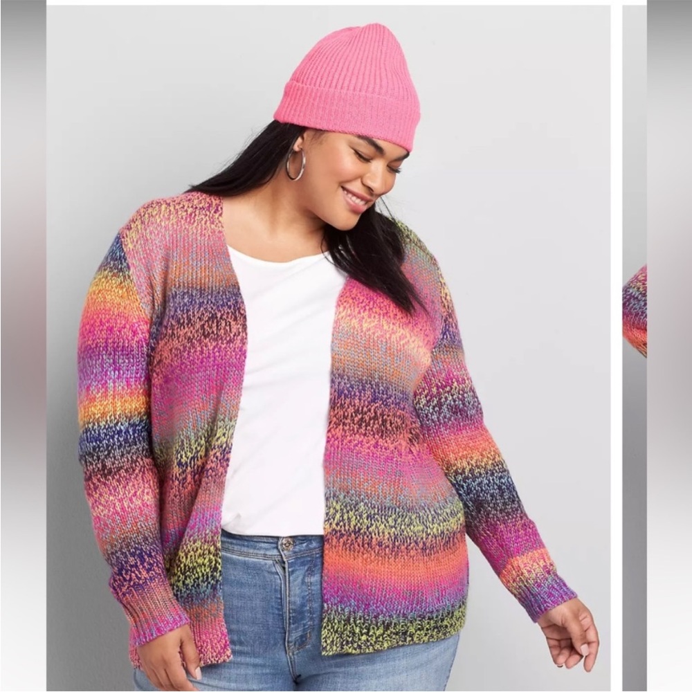 Lane Bryant Plus Size 22/24 Pink Multi Stripe Open Front‎ Cardigan Sweater